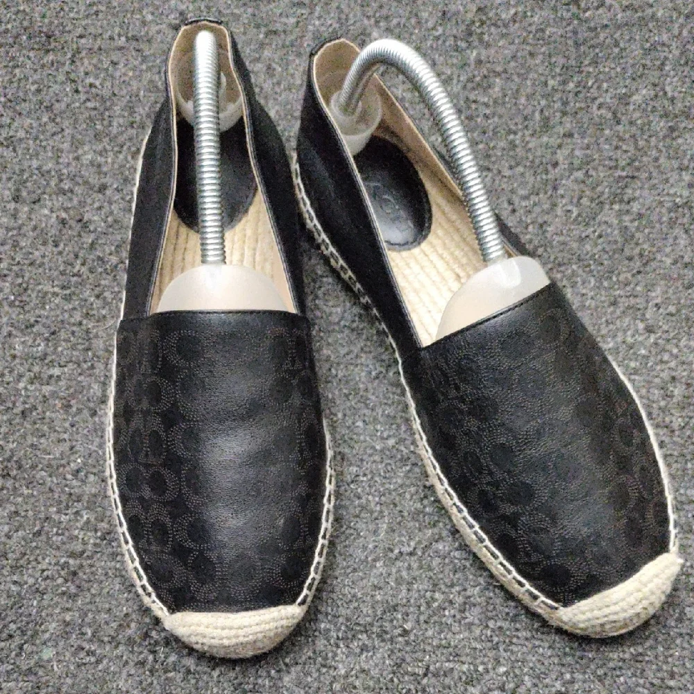 Coach "Carley" Signature Black Leather Espadrille Flats #C6763 - Picture 1 of 12